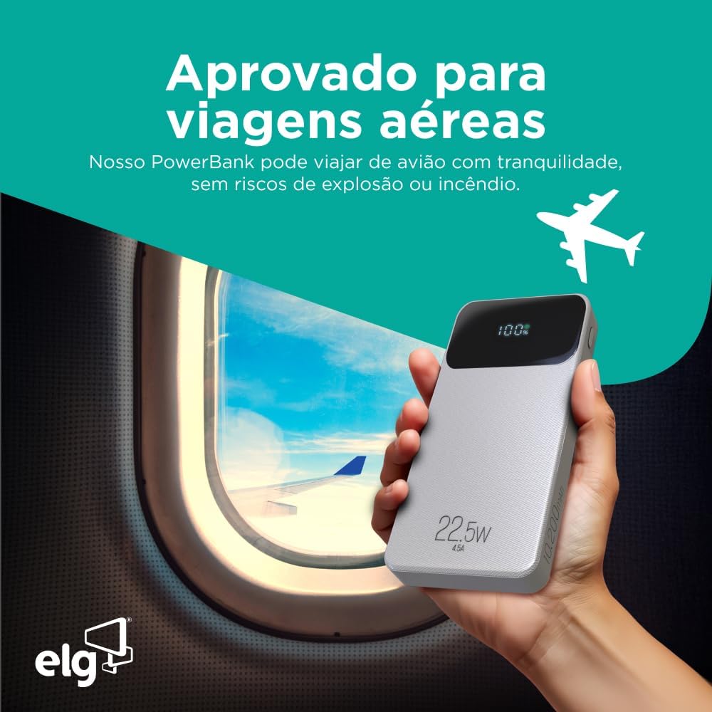 Power Bank 10200mAH, Bateria Portátil Universal, Carga Rápida, Display Indicador, Entradas Micro USB e USB-C, 2 Portas USB-A, Branco, PB102WH, ELG Power Bank 10200mAH, Bateria Portátil Universal, Carga Rápida, Display Indicador, Entradas Micro USB e USB-C, 2 Portas USB-A, Branco, PB102WH, ELG