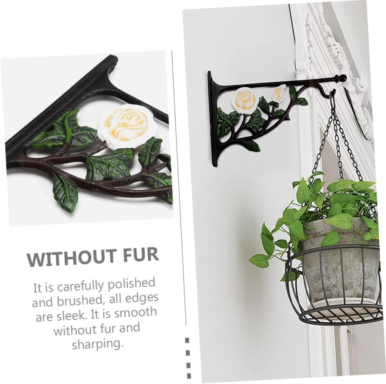 BETOOKY Cast Iron White Rose Wall-Mounted Plant Hook Hanging Basket Bracket for Outdoor Indoor Bird Feeder Wind Chime Lantern Holder Garden Décor