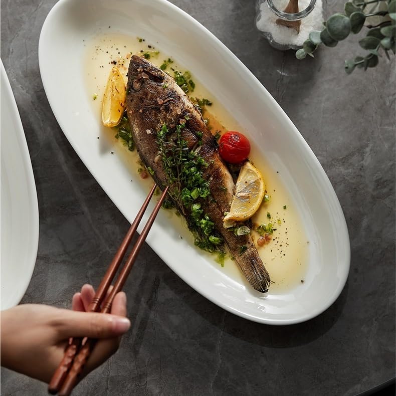 Platos de Cena platear de Pescado Ovalado, platear de Pescado al vapeur de cerámica, vajilla Creativa for Hotel, Restaurante y Club Platos de Pasta