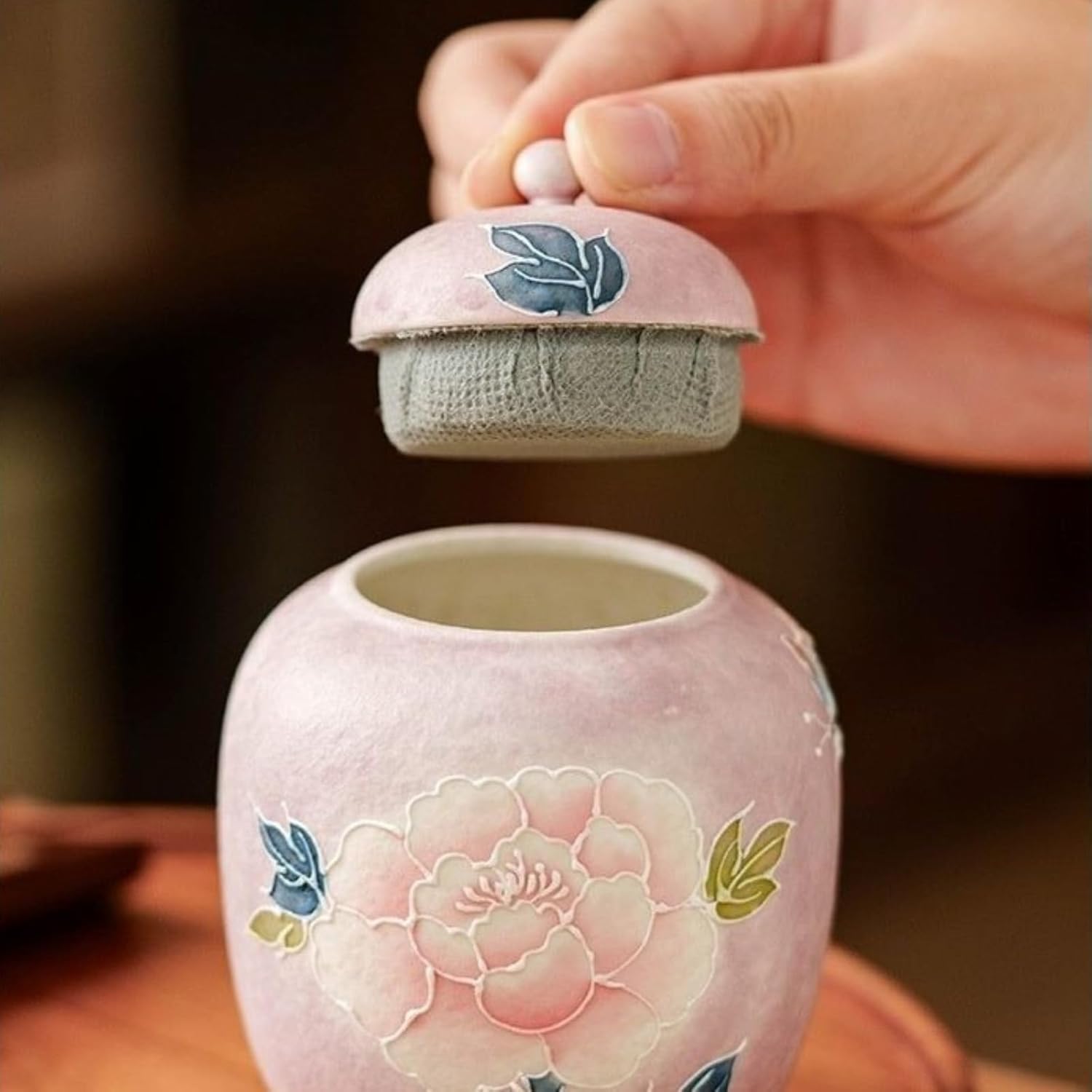 Peony Ceramics Tea Canister, 259ml 8.8oz, Sealed Jar Home Tea Set Accessories