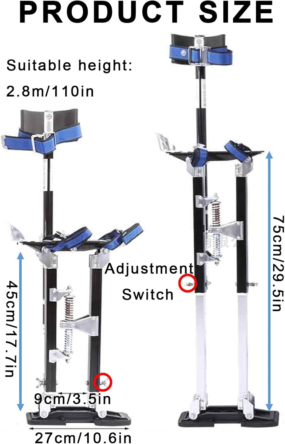 Stilts for Construction Adjustable Height Drywall Stilt 45Cm/17.7In-75Cm/29.5In for Indoor and Outdoor Decoration Installation and Maintenance