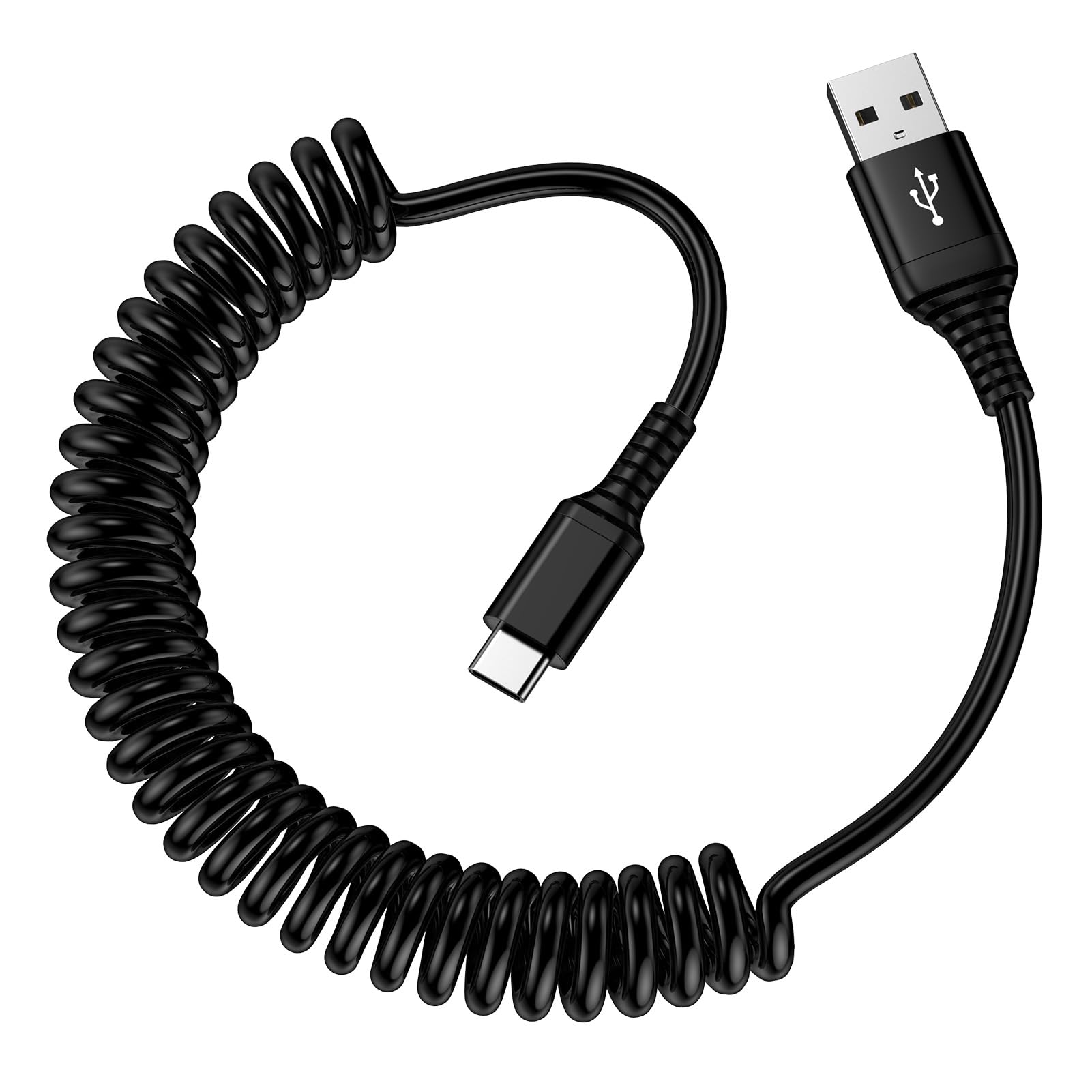 Spiralkabel USB C,USB A auf USB C Handy Ladekabel Schnelllade,Android Auto Typ C Feder Datenkabel für Samsung Galaxy S26 Ultra S25 S24 S23 S22+ S21 S20 A55 A35 A36 A17 Z Flip 7,iPhone 17 16 15,Google