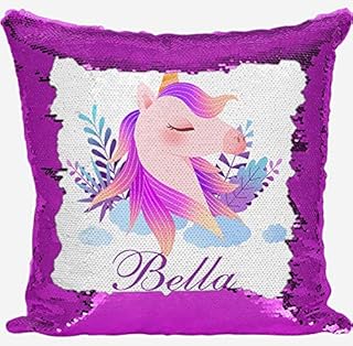 DAILY GIFTS Personalised Unicorn Design Any Name Magic Reveal Pink Sequin Cushion Cover 141 (Case + Filling)