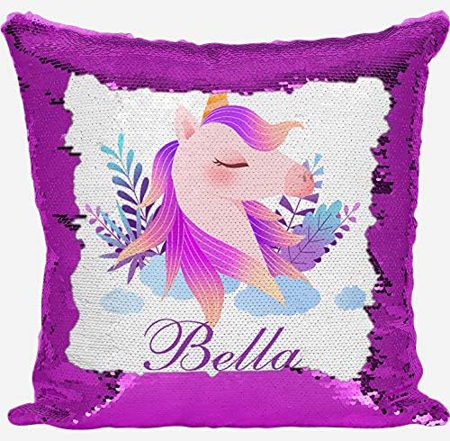 DAILY GIFTS Personalised Unicorn Design Any Name Magic Reveal Pink Sequin Cushion Cover 141 (Case + Filling)