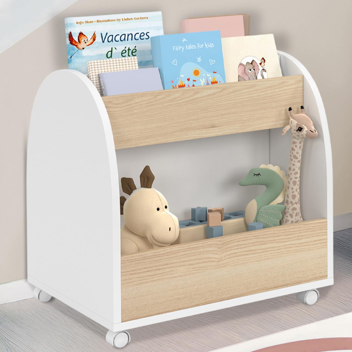 IDMarket - Bibliothèque pour Enfant Andreas sur roulettes hêtre et Blanc