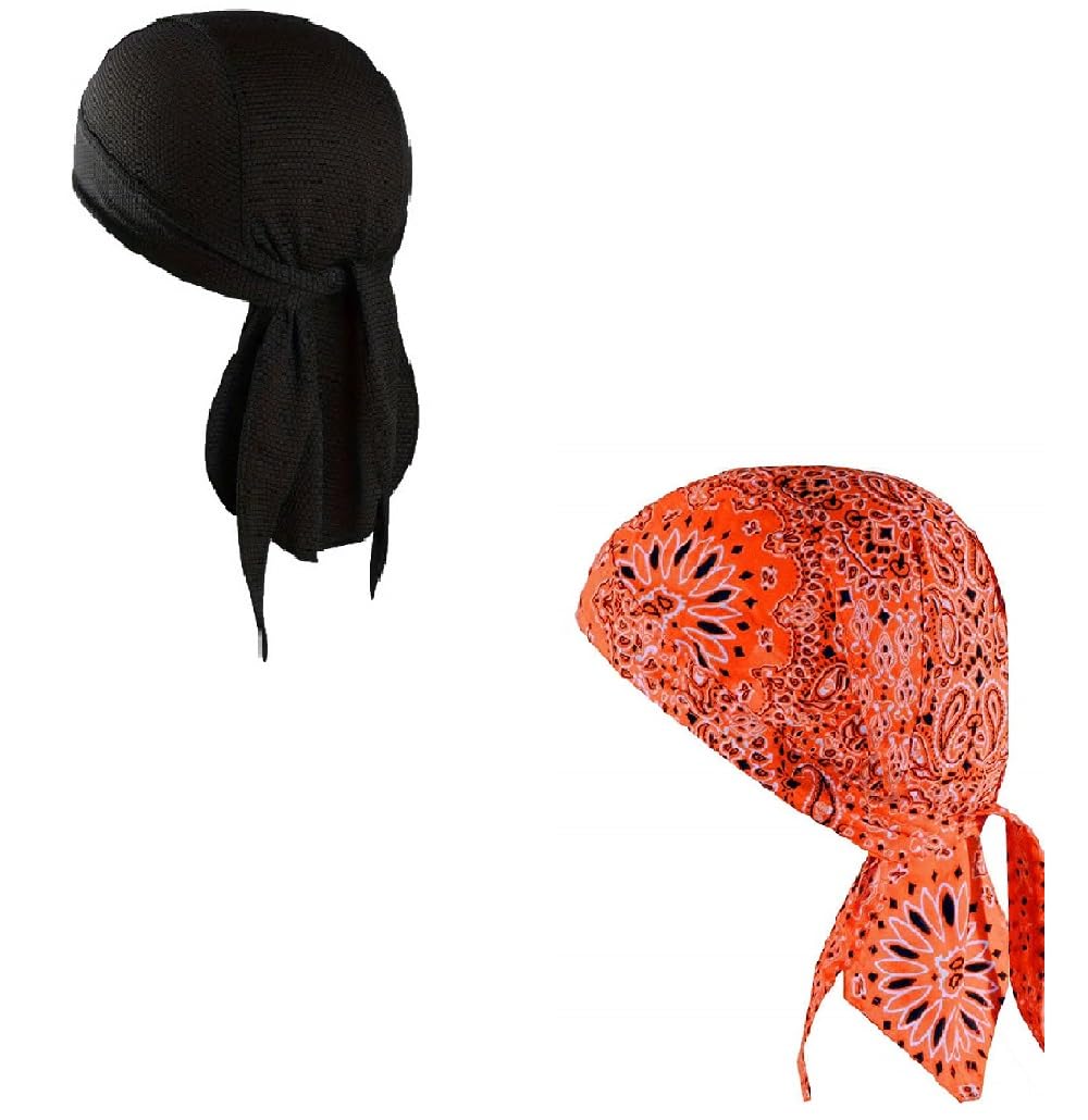 Headwrap Durag Doo Rag Skull Cap Lot or Set of 2 Classic Red Paisley with Sweatband Cotton and