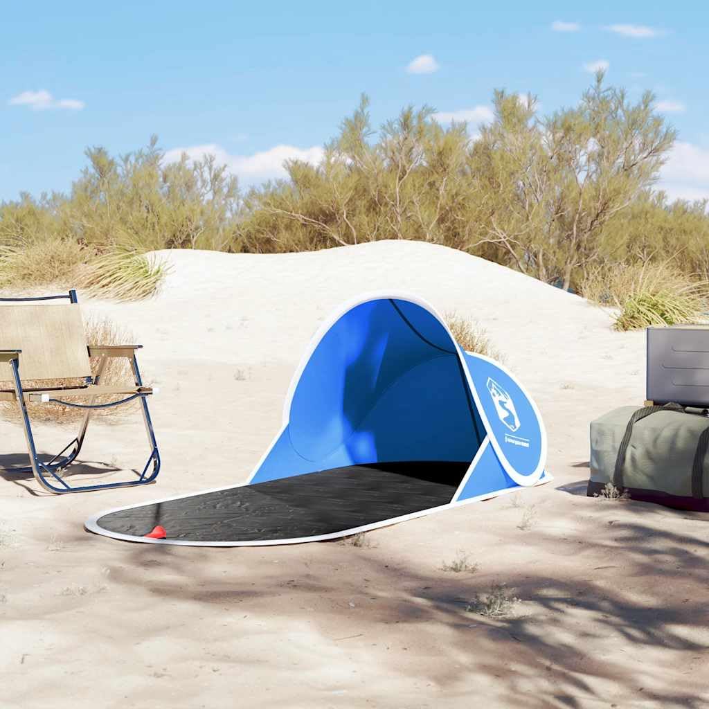 Tenda da spiaggia pop-up azzurro pieghevole e impermeabile in poliestere con rivestimento in poliuretano leggero e portatile