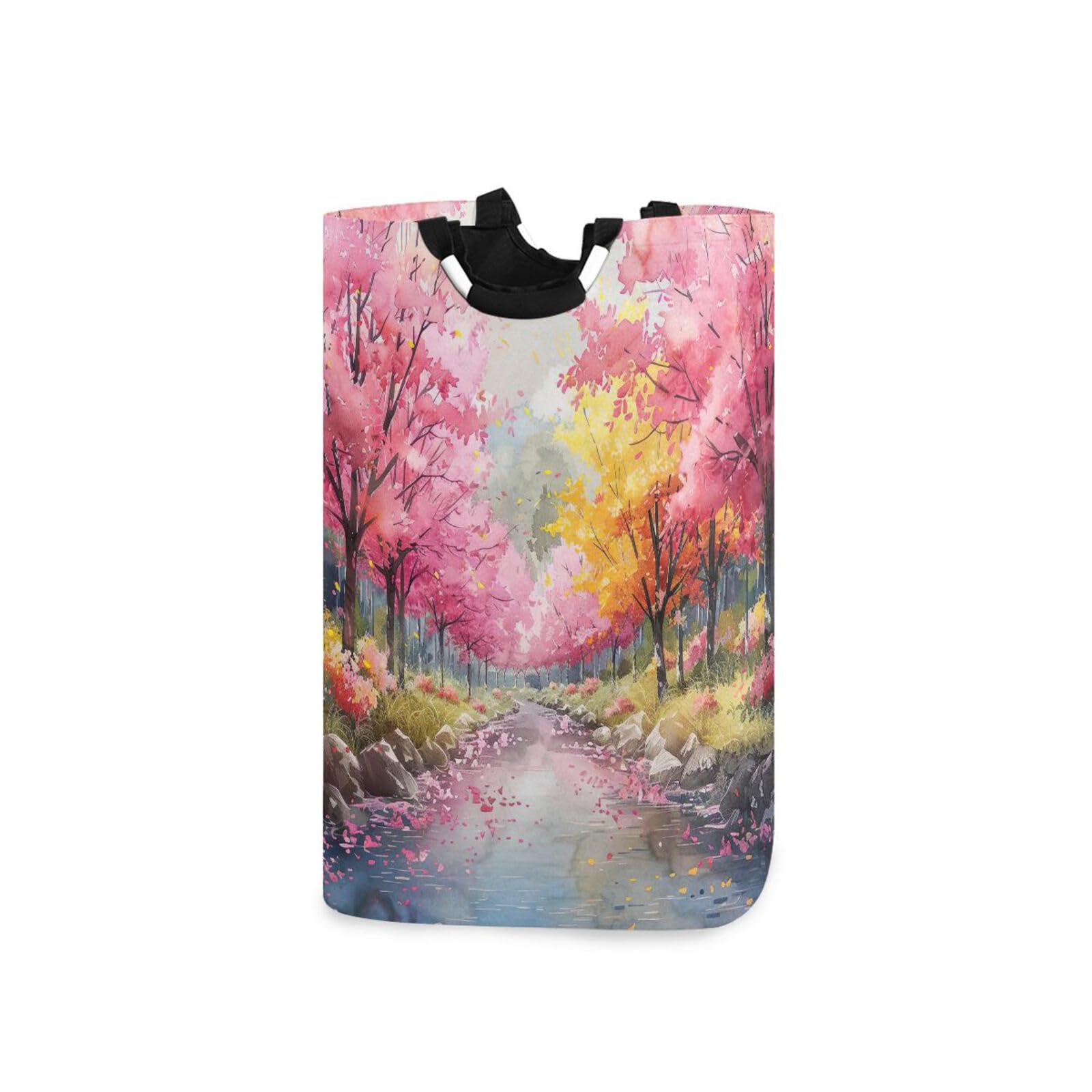 Jihqo Laundry Hamper Basket Vibrant Field Flowers Collapsible Nursery Storage Bin Waterproof Clothing Baskets for Home Bedroom Bathroom Washing Room