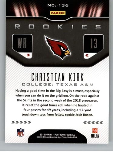 Miniatura 2 de 2018 Playbook Football #136 Christian Kirk RC Rookie Card Arizona Cardinals Rookie Official NFL Card Produced by Panini