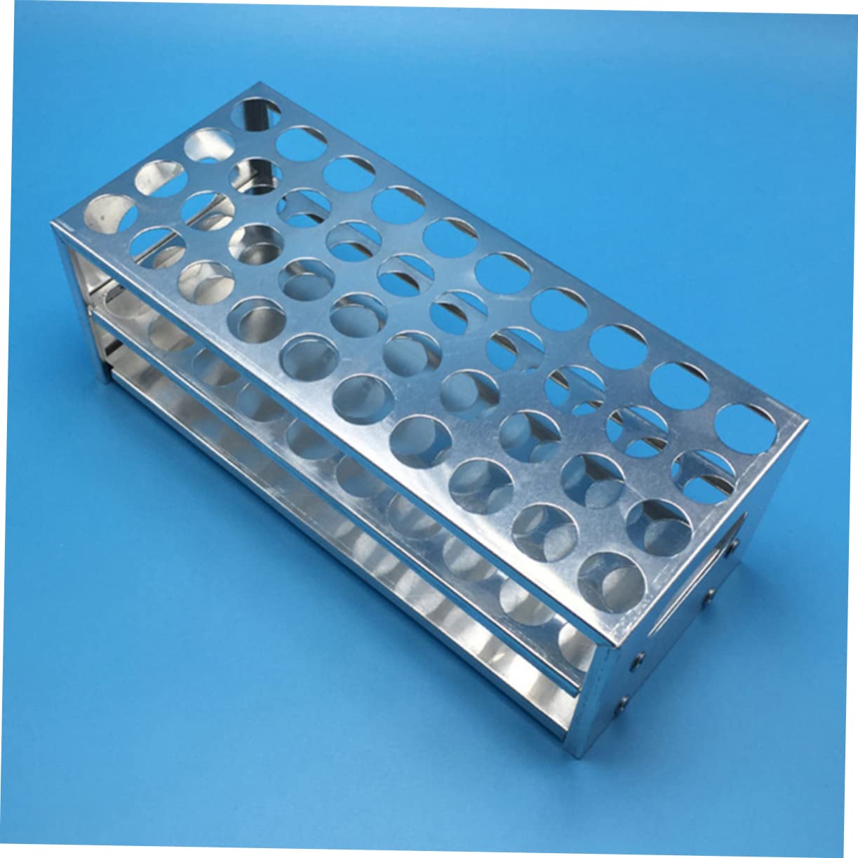 Support Surface Polie Lisse en Aluminium Argenté pour Tubes à Essai Cadre Rigide 40 Trous pour Laboratoires et Entreprises Industrielles