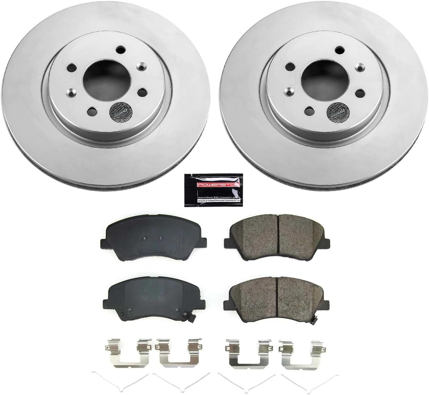 Power Stop CRK8699 Front Geomet Coated Brake Rotor and Pad Kit For Hyundai Accent 2018-2022, Kia Rio 2018-2022 [Model Specific]