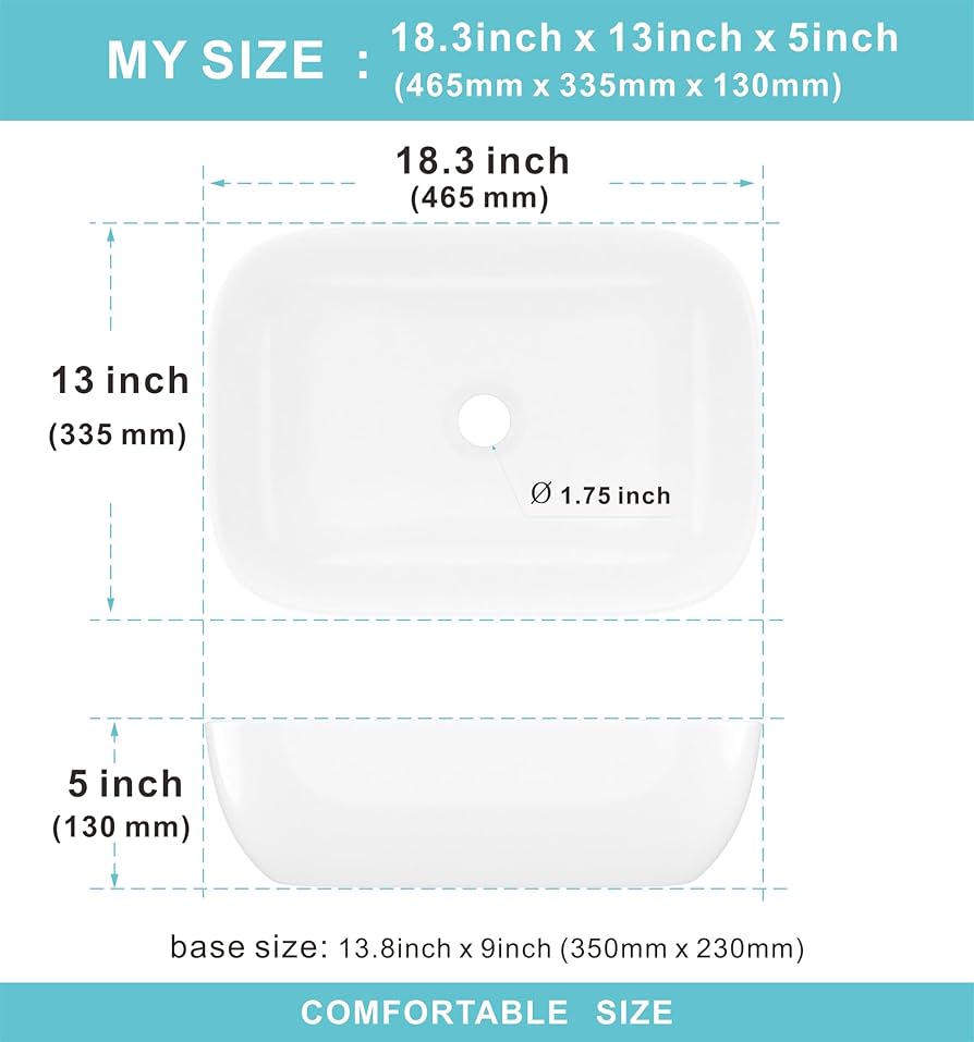 J-FAMILY 18.3'' x 13'' Bathroom Vessel Sink White Porcelain