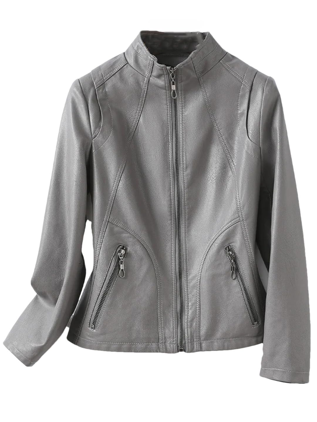 Giacca da donna in pelle corta con colletto alla coreana Slim Zipper Jacket Coat