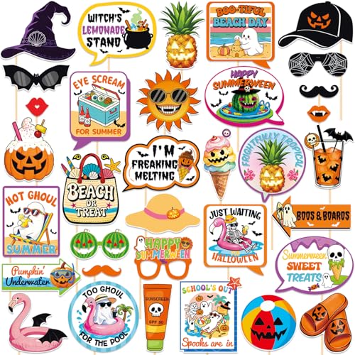 Summerween Decorations Happy Summerween Photo Props Summer Halloween Party Kit Halloween in Summer Ghost Birthday Bachelorette Party Decoration Supplies 34 Pieces