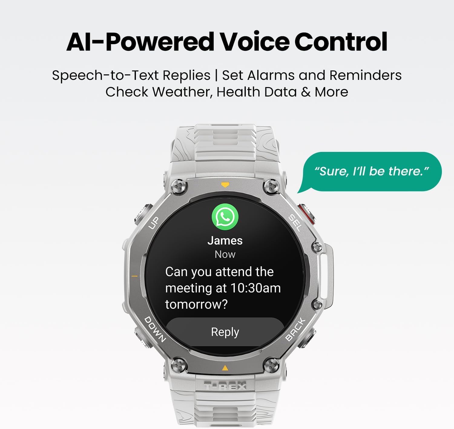 Relógio inteligente T-Rex 3 with 48mm, GPS (with Privacy), Mapas Offline, Long Battery Life,328 Feet Water-Resistant, 170 Modos Fitness/Sport, AI, Voice Control, para Android ou iPhone (Trex 3 Grey)