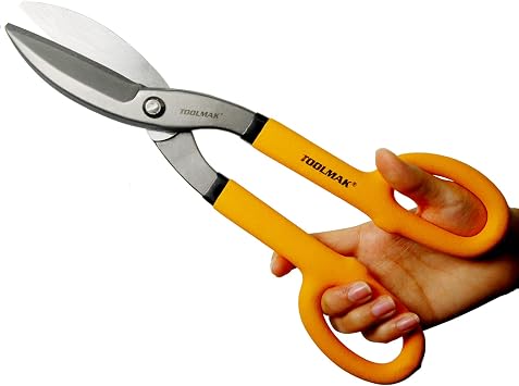 TOOLMAK Tin Snips 12 Inch Straight Pattern Metal Cutters