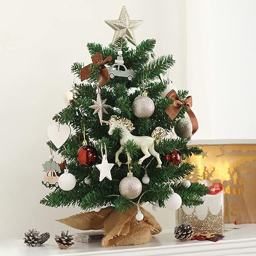 Generic Mini árbol de Navidad de 19.7 pulgadas con luces LED y estrella superior, verde, cloruro de polivinilo