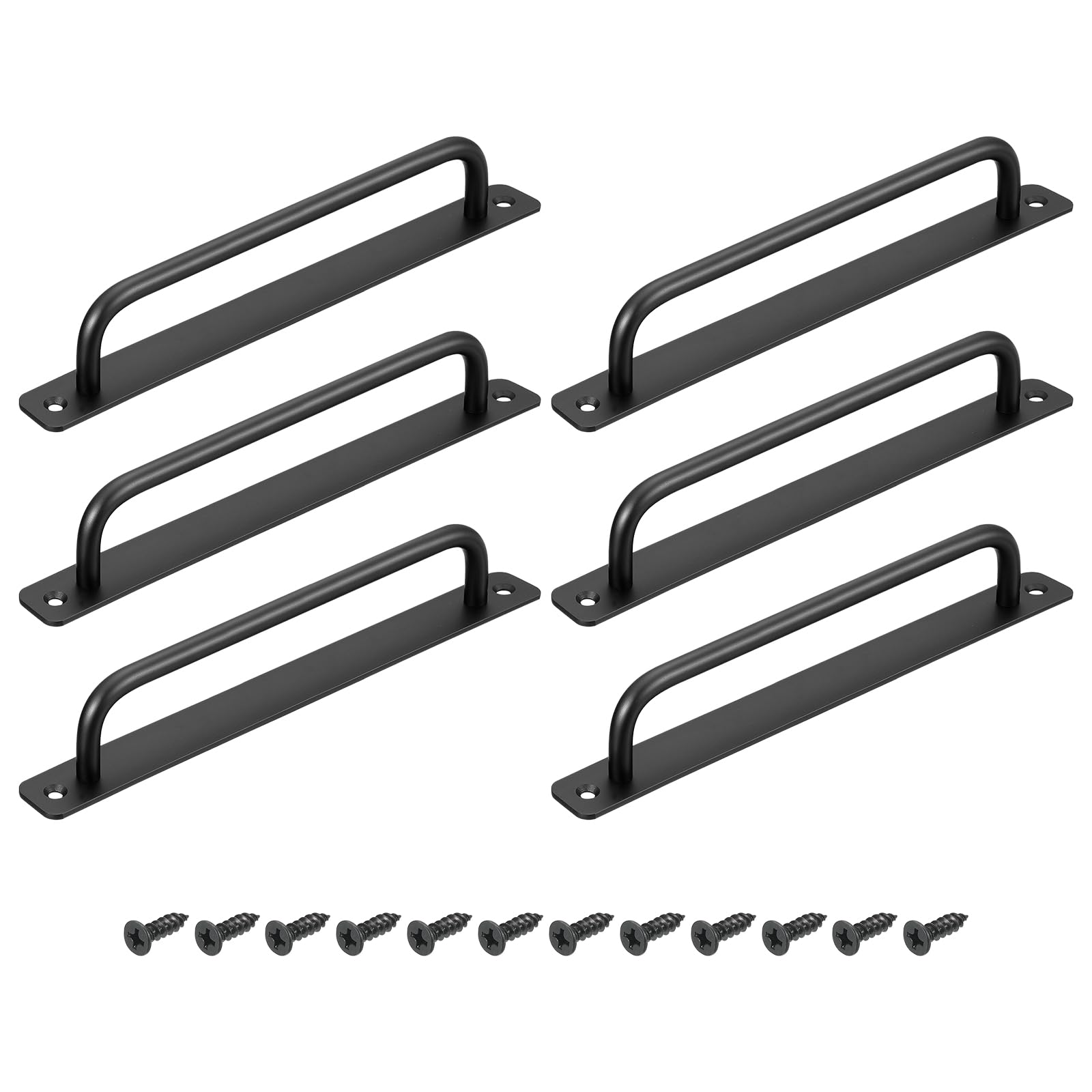 uxcell 6Pcs Barn Door Handles, 224mm / 9 Inch Hole Center Sliding Gate Door Pull Handle Aluminum Alloy Cabinet Handles with Base and Screws for Kitchen Bathroom Wardrobe Closet (Black)