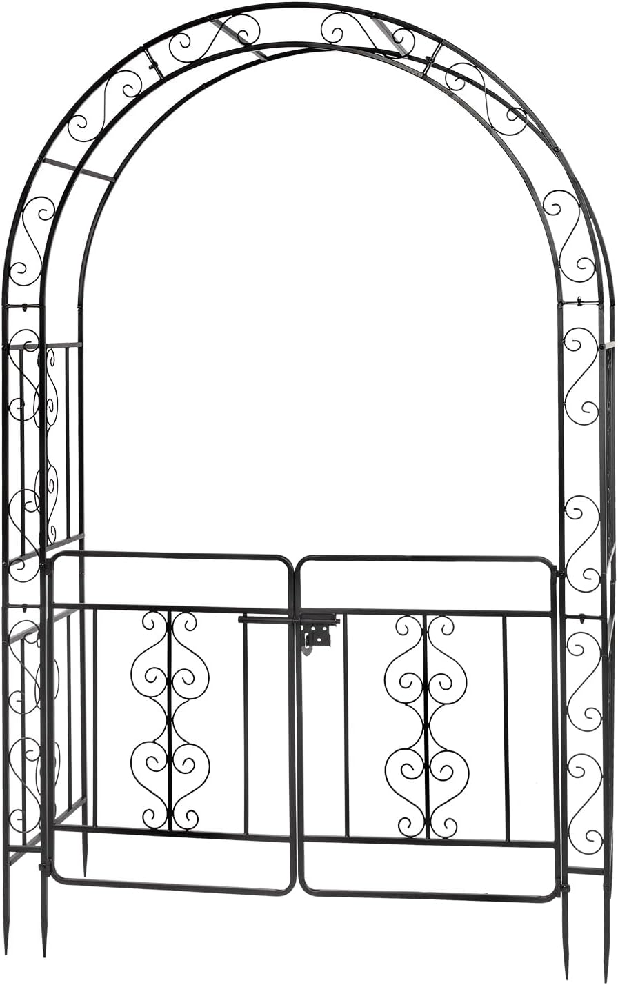Vasitelan Metal Garden Arch with Double Gate Heavy-Duty Arbor Trellis, Arbor Archway for Climbing Plants Support Rack, Outdoor Lawn Backyard Patio Decoration