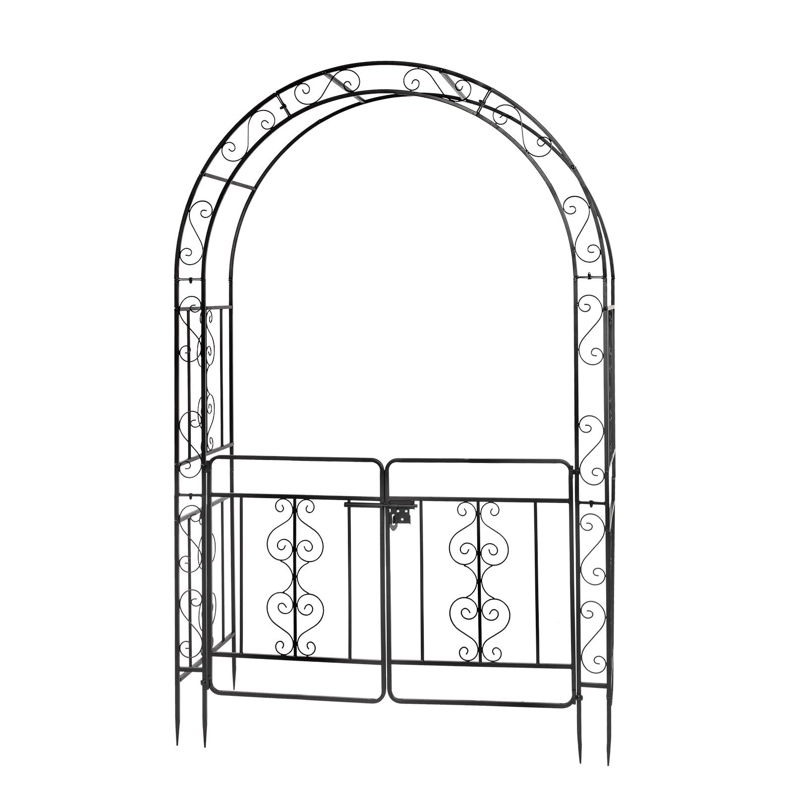 LEADZM Arche Métal Jardin, Arcade Mariage en Fer Revêtue de Poudre pour Plantes Grimpantes de Rose,Noir (Type d'étable avec Porte)