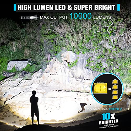 Danbyte Rechargeable Tactical Led Flashlights, Super Bright 10000 Lumens Flashlight High Lumen(For Camping And Hiking) With Ipx7 Water-Resistant,Zoomable,Small Rechargeable Flashlight For Emergency #TOP1