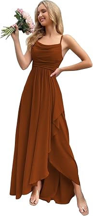 vintys Womens Chiffon Bridesmaid Dresses Long with Slit A Line Formal Dress with Pockets VS085B