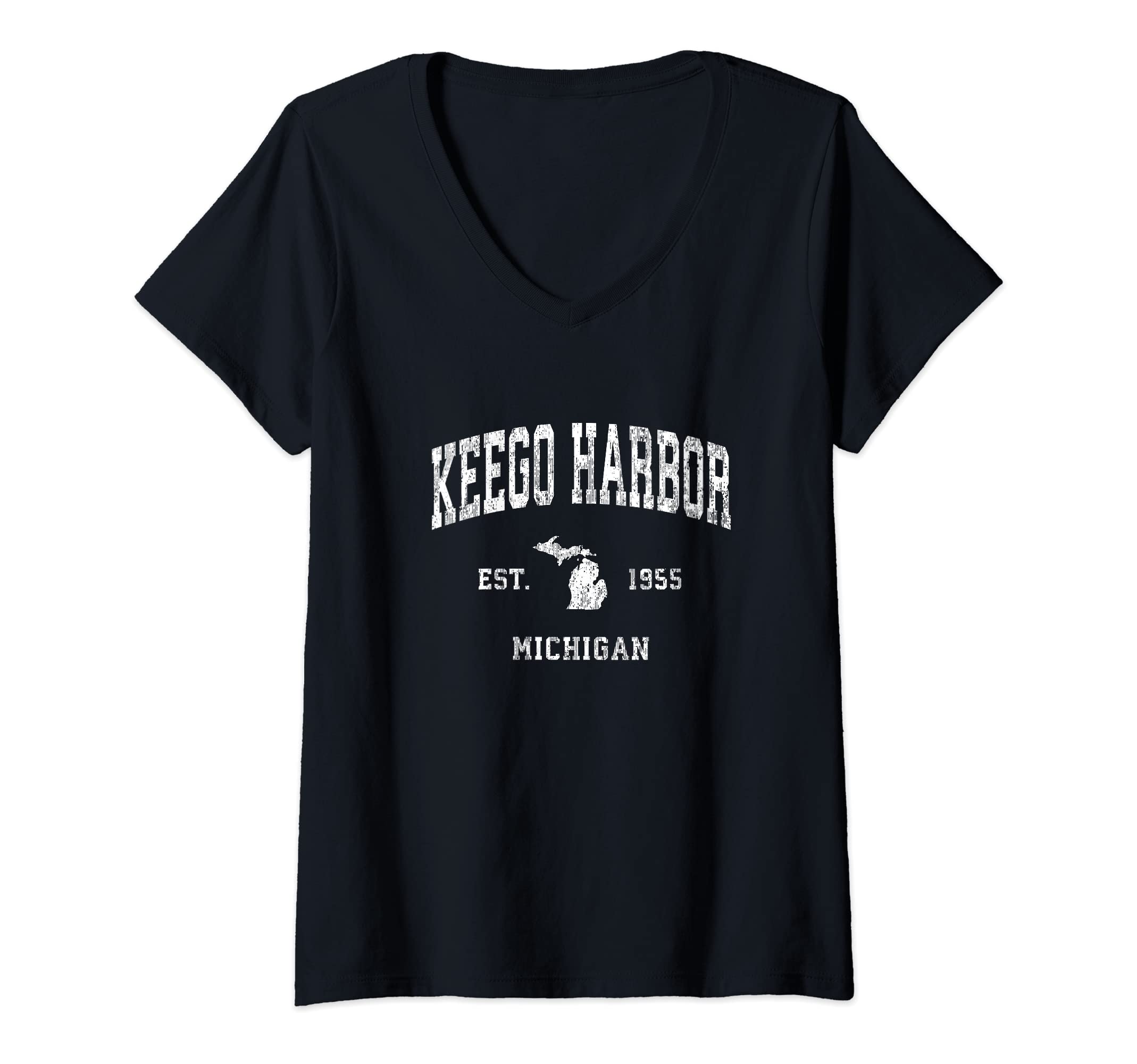 Womens Keego Harbor Michigan MI Vintage Athletic Sports Design V-Neck T-Shirt