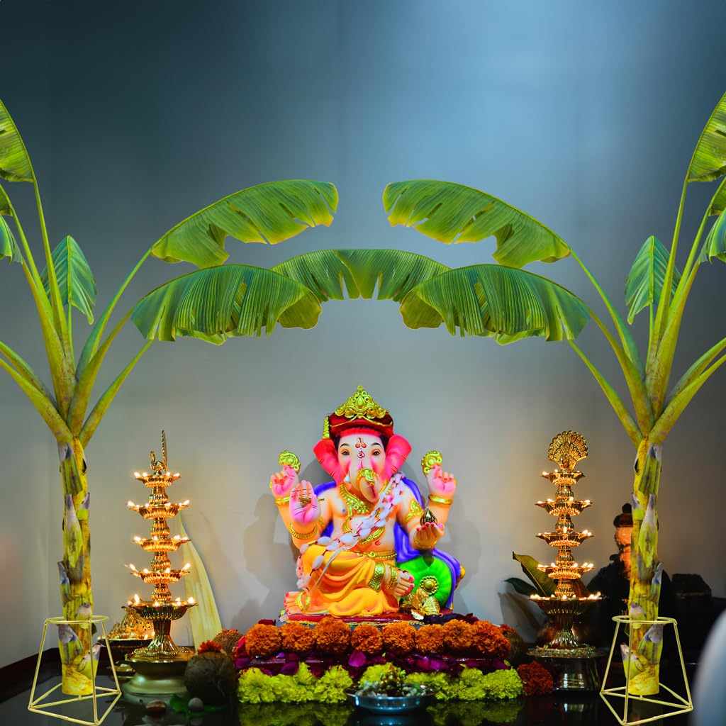 TrustBasket Banana Stand/Holder for Pooja - Gold (Set of 2), Metal 1