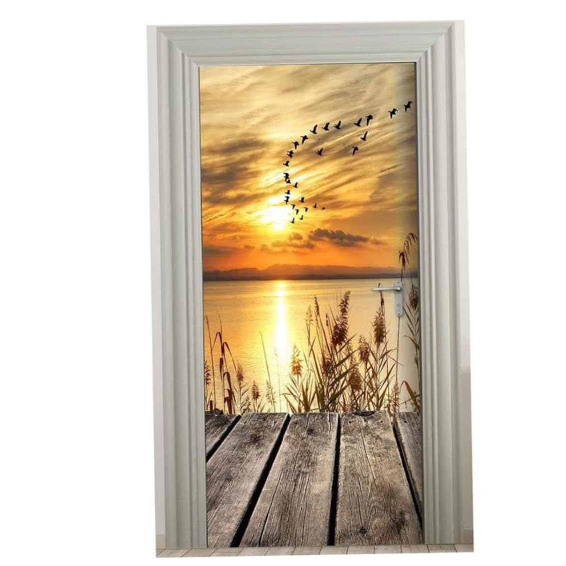 Sticker mural de porte coucher de soleil papier peint amovible 77x200cm