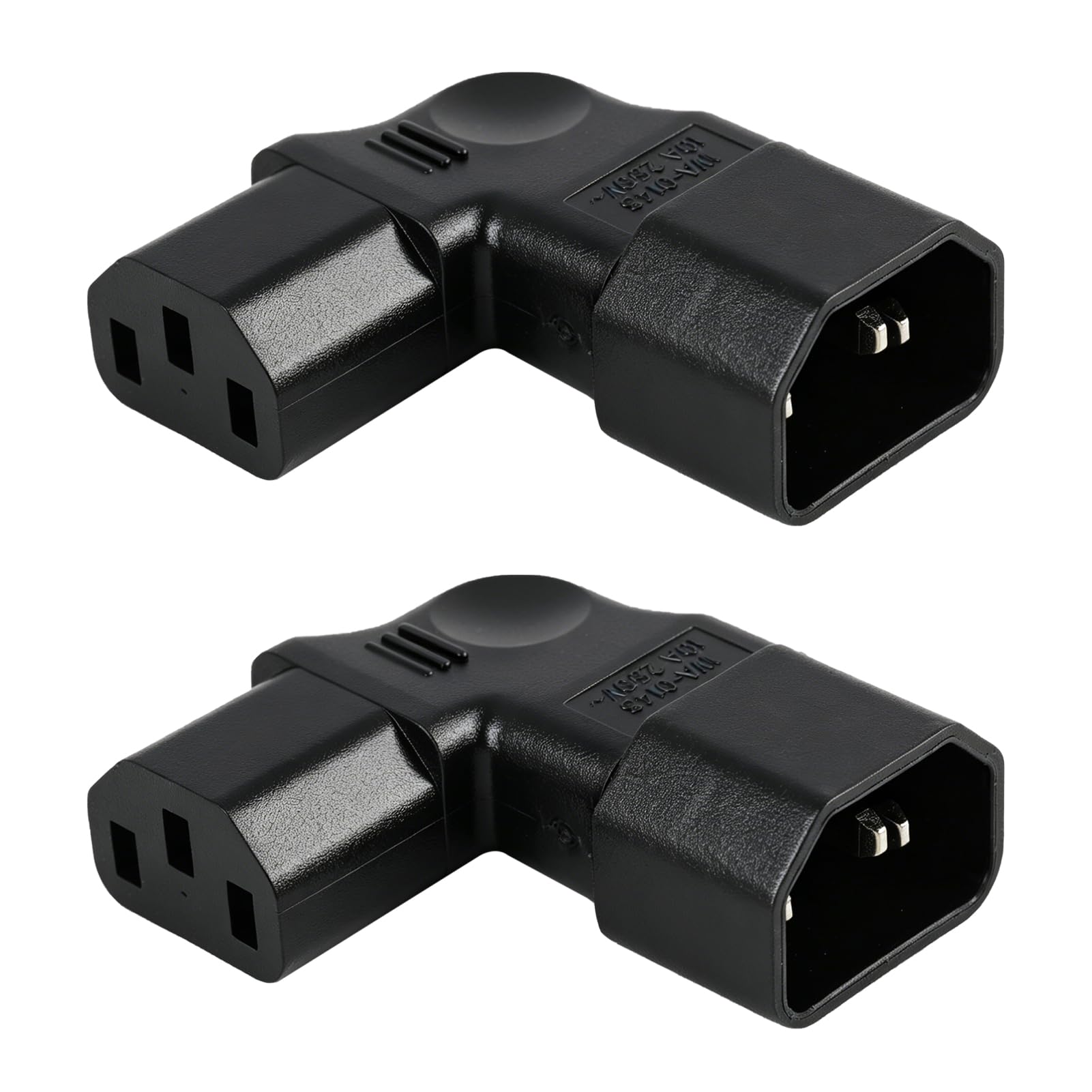 2 Stück IEC C14 auf C13 90 Grad, Kaltgerätestecker Gewinkelt Links, 3-polig 250V 10A, PBT Kunststoff, Kupferleiter, gewinkeltes Netzkabel für Computer, PDU, Drucker, Reiskocher, HDTV, Haushaltsgeräte