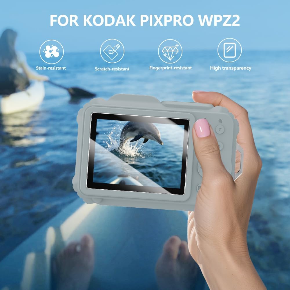 Silicone Protective case for Kodak Pixpro wpz2 Digital Cameras, with Screen Protector and Lanyard, for Kodak Pixpro wpz2 Accessories -(Grey)
