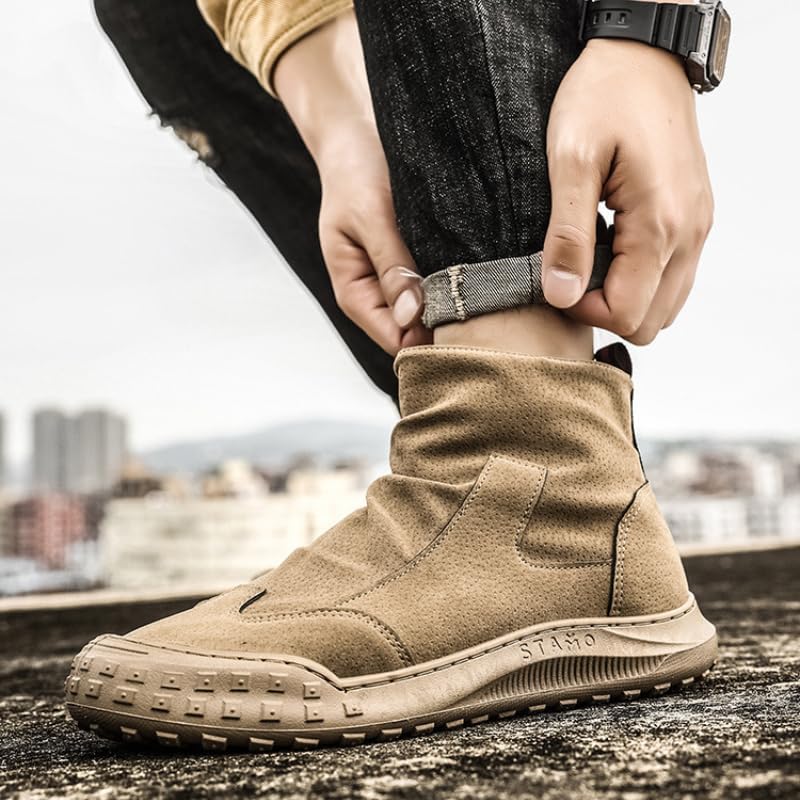 Men's Side Zip Waterproof Campsite Hiking Boots Chukka Ankle Boots for Hiking Camping & Driving All Season Fashion Retro High Top Chukka Outdoor Walking Sneakers