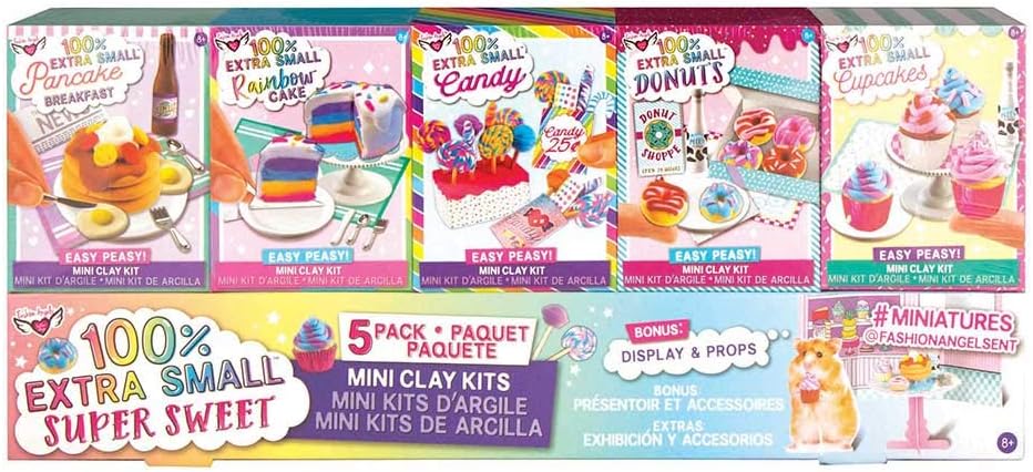 Fashion Angels 100% Extra Small Sweets Mini Clay 5 Pack- Air Dry Clay- Tiny Food Kit, Multi