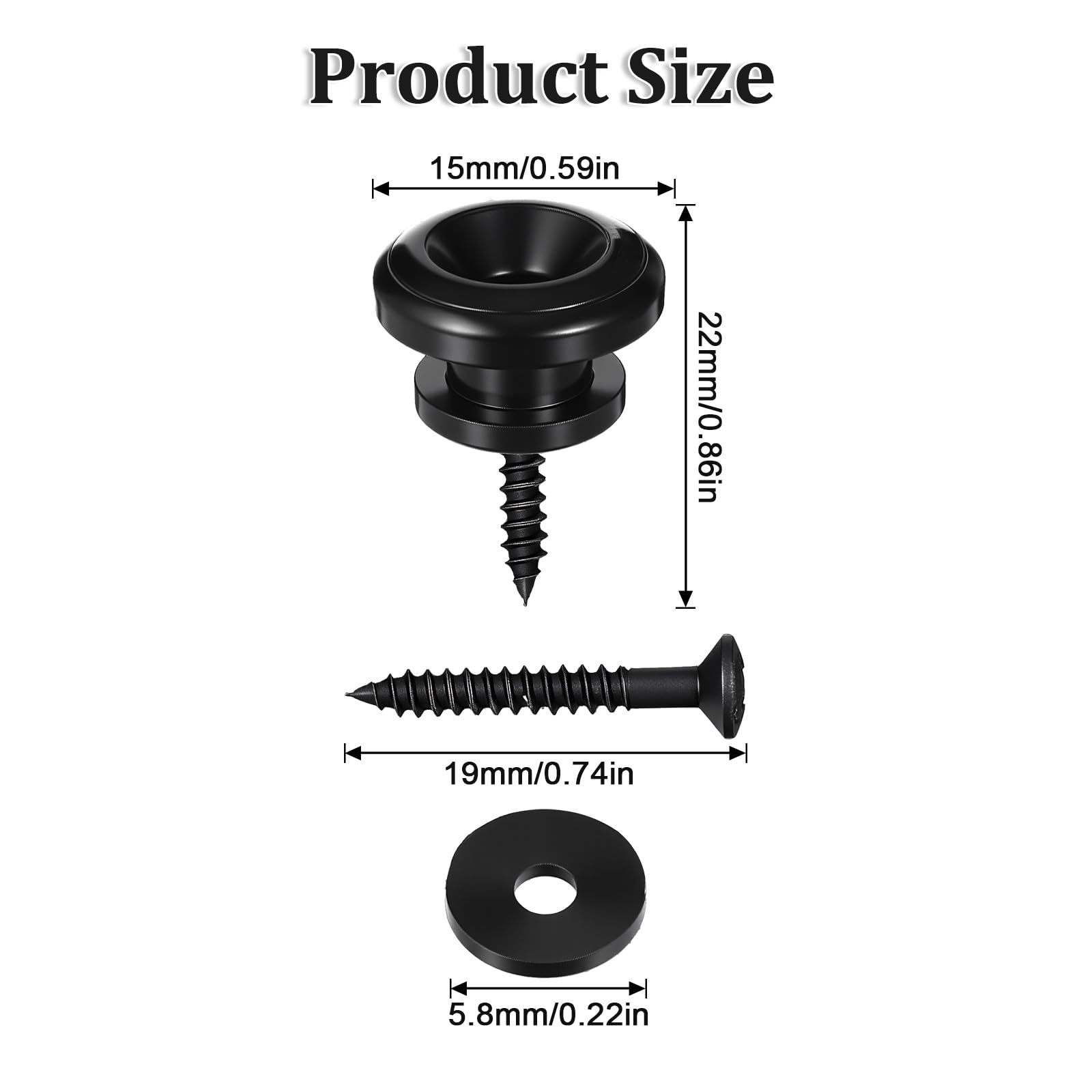 2 Pcs Guitar Strap Buttons Black Metal Guitar Strap Locks Mushrooms Head Guitars Straps Button Electric Guitars Parts for Acoustic Classical Ukulele Bass