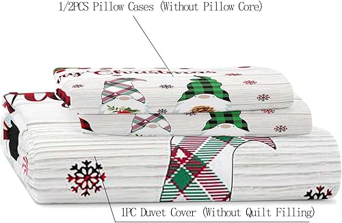Miniatura 5 de LUVIVIHOME Funda de edredón de 3 piezas con diseño de gnomo de Navidad tamaño matrimonial funda de edredón blanca ropa de cama para niños bolas de