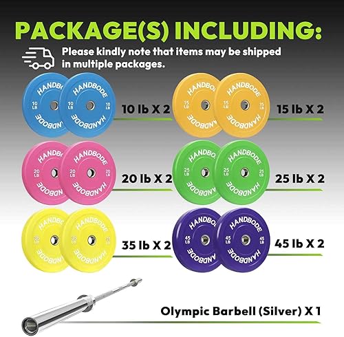 Miniatura 2 de Olympic Bumper Plates Bench Press Barbell Weights Set 2 - Inch, 10-55 lb Colored Rubber Weight Sets for Home Gym, Strength Training Plate Includes