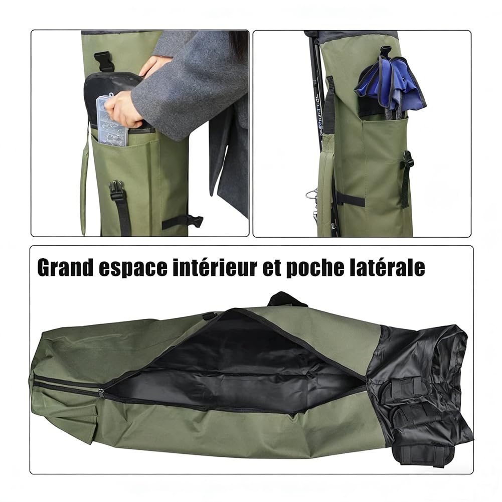 Sac Canne à Pêche Étanche Housse Pliante Grande Capacité Sangle Réglable Canne Moulinet