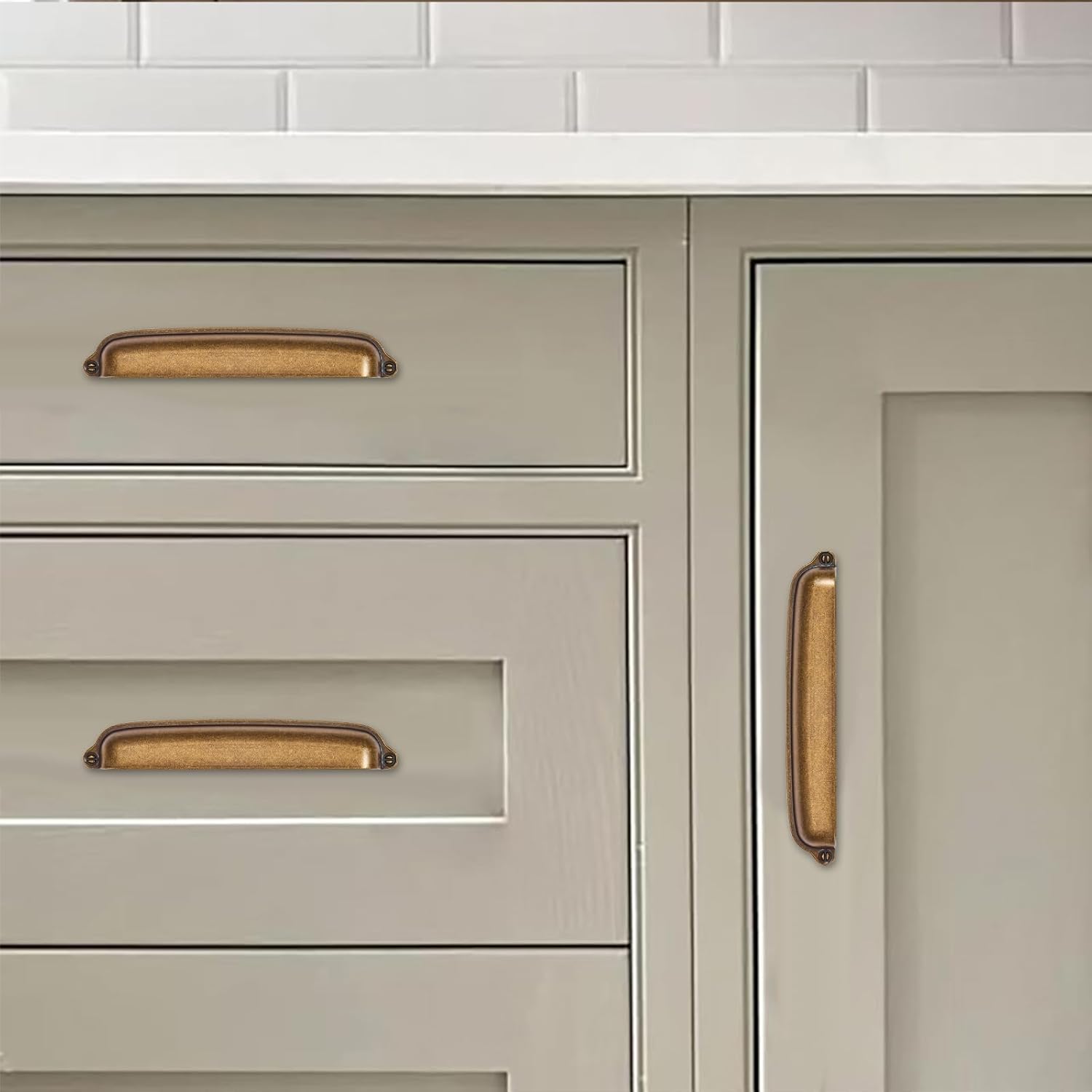 khtumeware 10 Pack Antique Brass Cup Pulls 3 Inch Center to Center - Cabinet & Drawer Handles for Kitchen Hardware