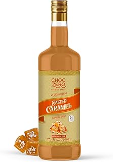 ChocZero Sugar Free Coffee Syrup, Salted Caramel Flavor, Simple Syrup Drink Mix, Salted Caramel Cocktails, Protein Shakes & Baking, Gluten Free, All Natural, 25.4 Ounces (Pack of 1)