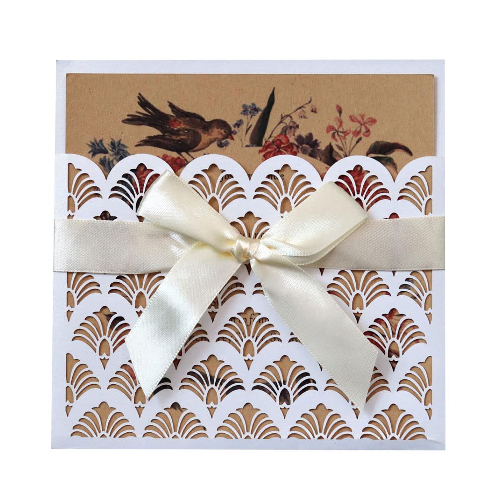 Kit d'invitations de mariage découpées au laser, faire-part dentelle rose creuse et blanche 50x