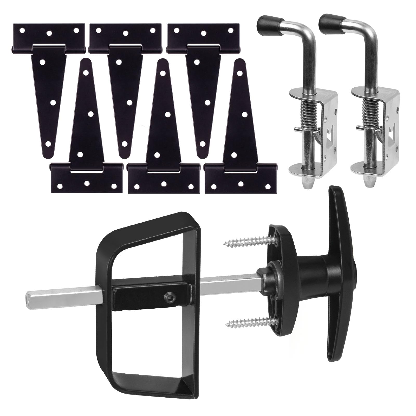 6" Shed Door Hardware Kit with T-Handle Lock & 5 Keys - 6 Hinges, 2 Barrel Bolts - Iron Gate Hardware Set, Black Powder Coated by [BTEOBFY] — Amazon image 8