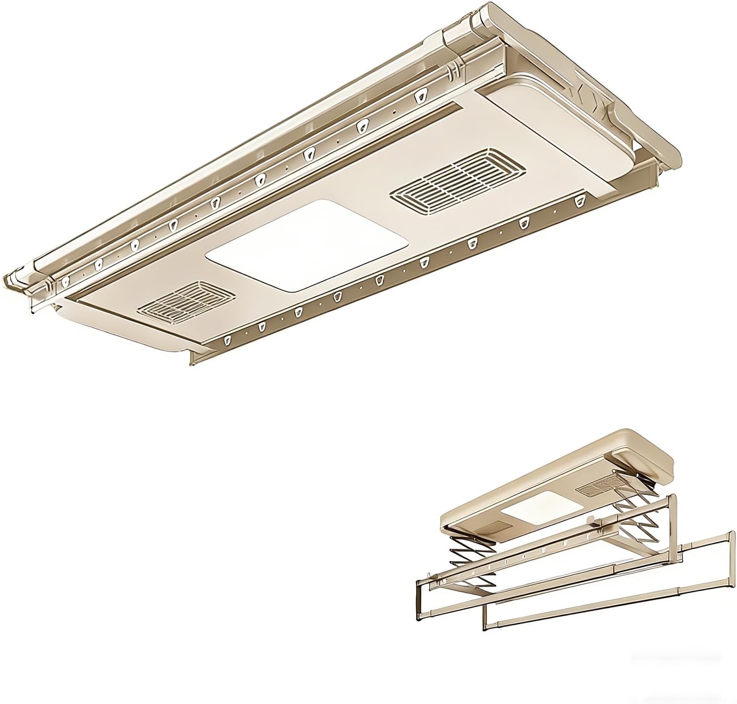 Remote Control Electric Ceiling Clothes Dryer Rack, Ultra-Thin Space-Saving Design for Balcony/Home, Automatic Telescopic Laundry Hanger (Creamy White)