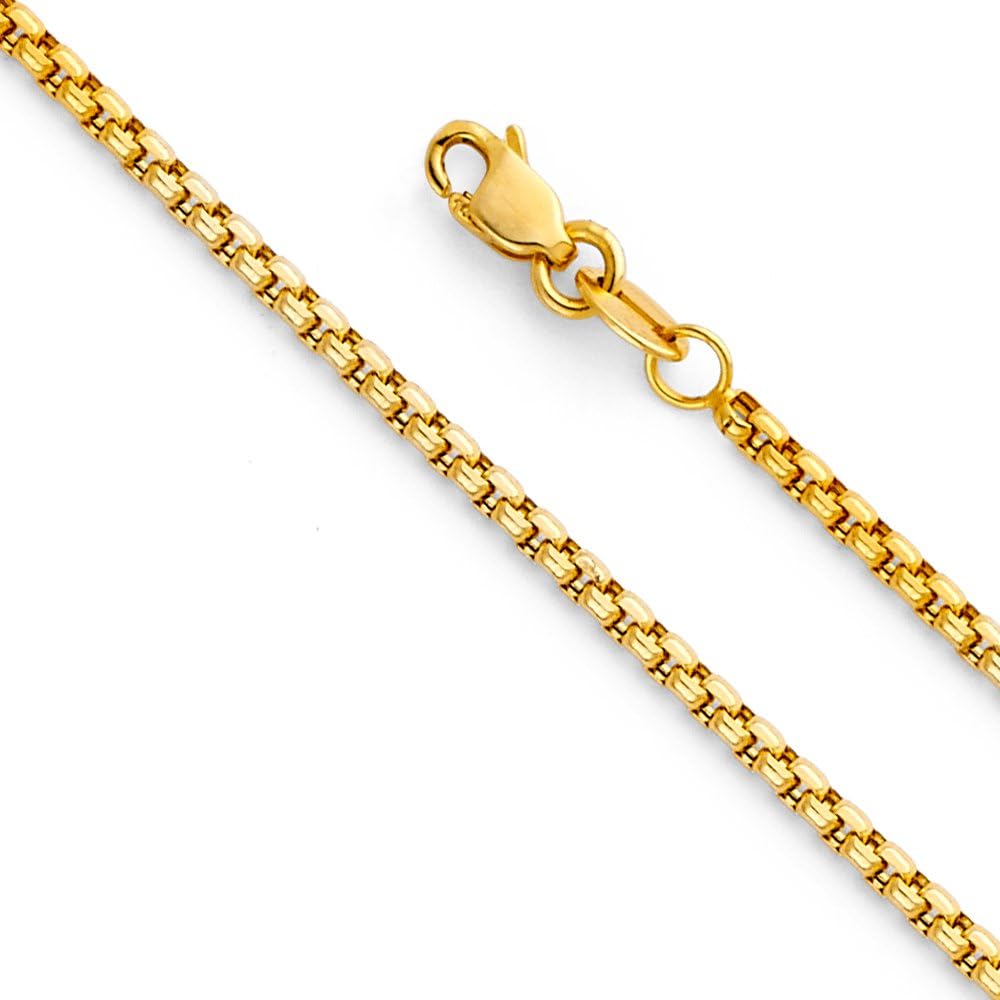 Wellingsale 14K Hollow Gold Round Box Chains (Select Options)