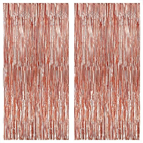 KatchOn, Rose Gold Fringe Curtain - XtraLarge 6.4x8 Feet, Pack of 2 | Rose Gold Backdrop, Bachelorette Party Decorations | Rose Gold Party Decorations, Rose Gold Streamers, Rose Gold Birthday Backdrop