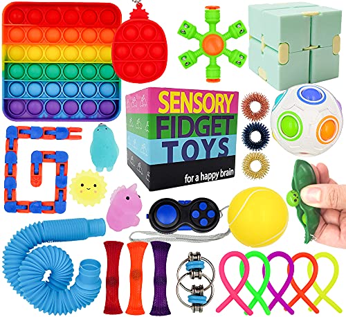 two little dinos Fidget Toy Set with Pop It - 25pc Sensory Pack for Toddlers, Kids, and Teens - Toddler-Friendly stim Toys for Stress Relief - Autism, ADHD, Anxiety - Storage Box Included