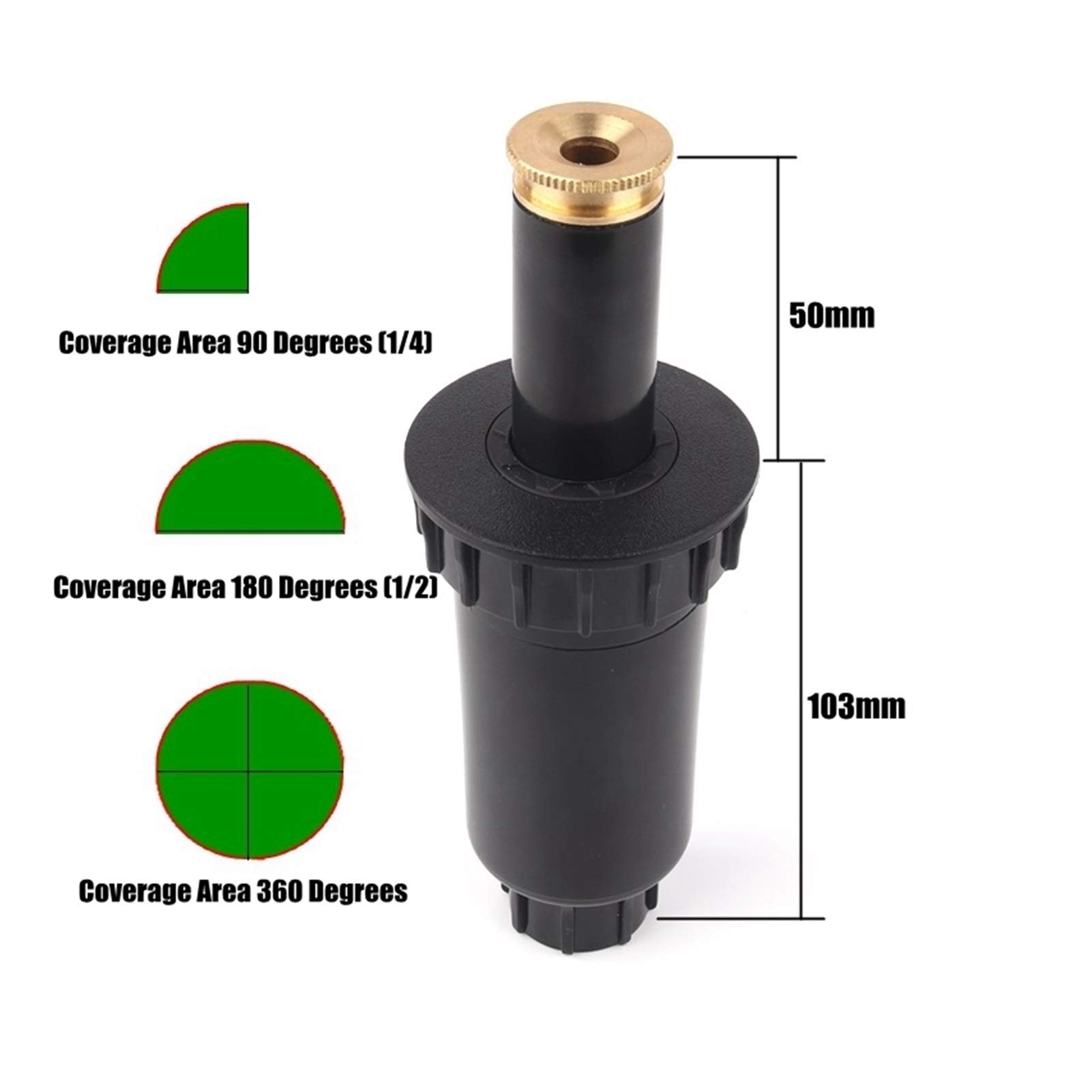 Rociadores de riego de jardín, 4 piezas de 1/2 "90-360 grados ajustable de plástico pop-up boquilla Park Square Garden Lawn Flower Plant Riego, boquilla de cobre (color: 180 grados)
