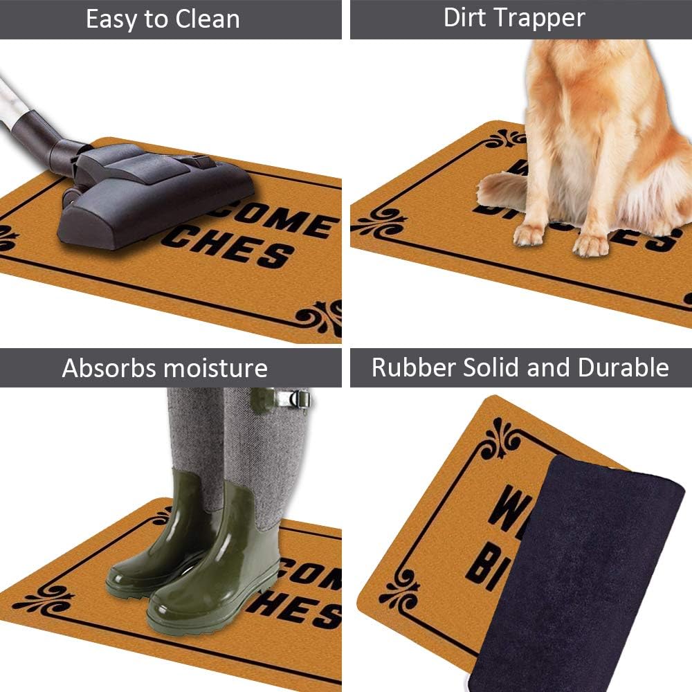 Funny Rubber Door Mat Front Doormat Welcome Bitches Floor Mat Indoor Outdoor Waterproof Doormats Novetly Gifts Idea Non Slip Heavy Duty Entryway Rugs (L23.6"X15.7"W)
