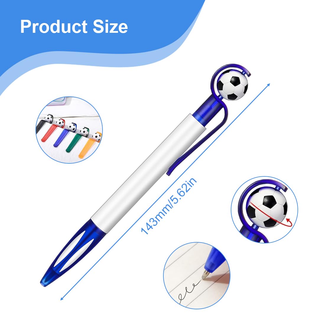 30 Stylos à Bille Football - Encre Noire 1.0mm - Prise Ergonomique - Cadeaux Pour Enfants Et Bureau - 5 Couleurs