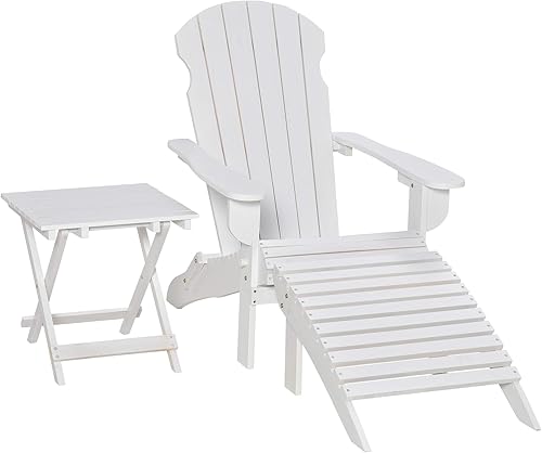 Outsunny Silla Adirondack plegable de 3 piezas con otomana y mesa auxiliar, sillas de madera para fogatas al aire libre con respaldo alto,