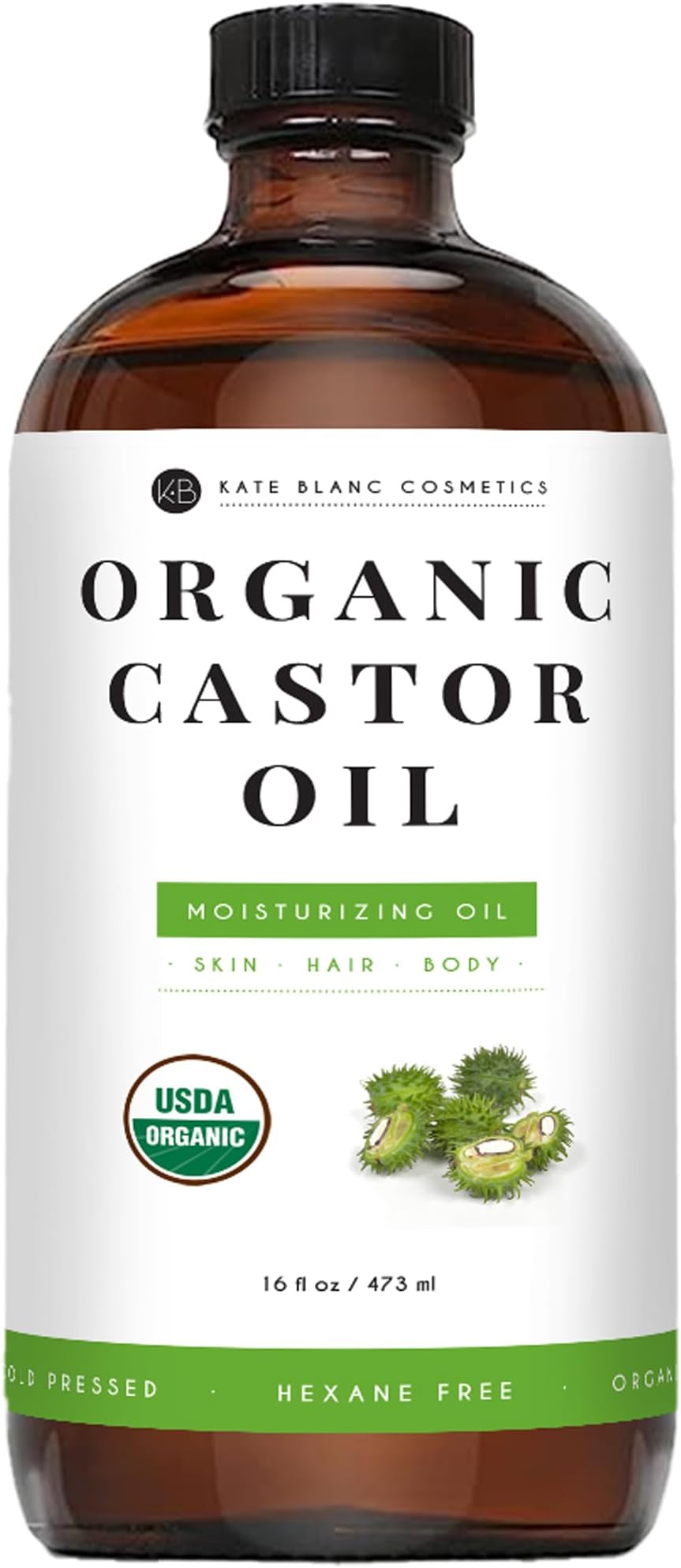 Castor Oil for Face, Hair & Skin (16oz, Organic, Cold Pressed, Hexane-Free) Moisturizer for Eyelashes, Eyebrows, and Scalp